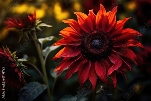 Portrait red beautiful sunflower AI Generative