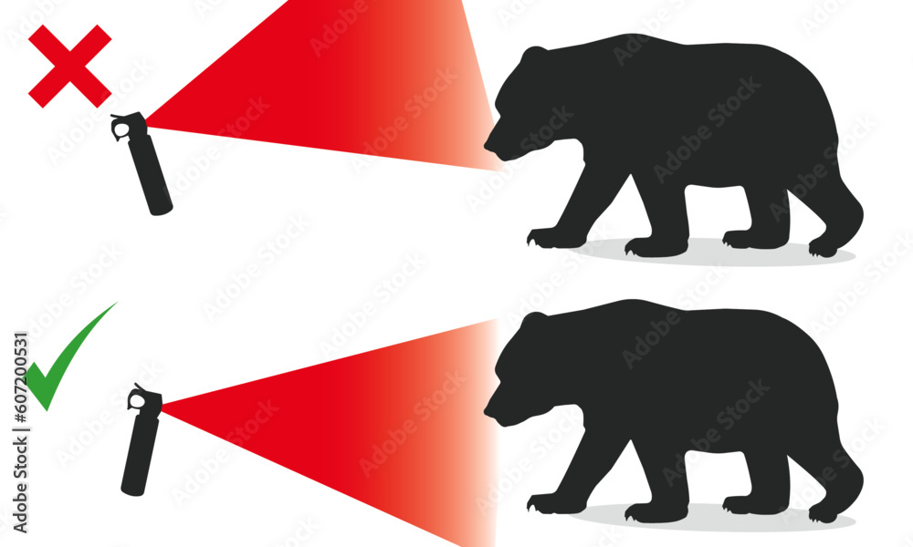 Vetor de Selfdefense in the event of a bear attack. Illustration of
