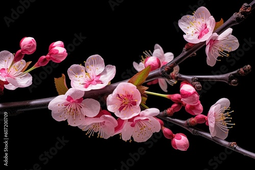 Portrait pink cherry blossom on the branch AI Generative