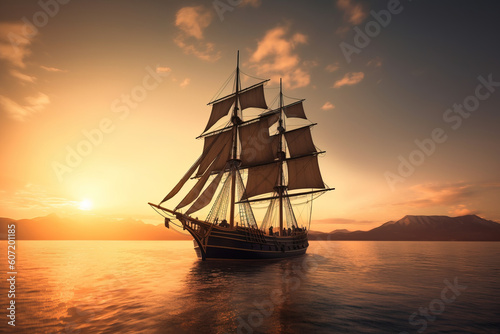 Sloop ship in sunset © Jeremy