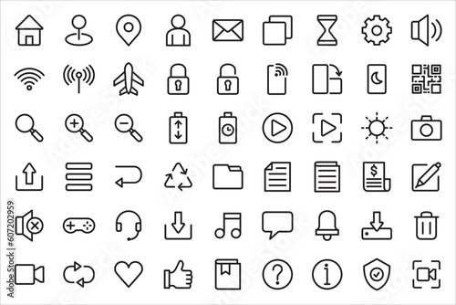 Wallpaper Mural Basic user interface icon set. Universal and common website user interface icons vector collection. Thin line design style for mobile phone apps. Contains symbol of folder, lock, security, and volume. Torontodigital.ca