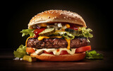 Burgers, juicy and delicious great pictures, food photography, gourmet,　Generative AI