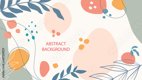 Abstract background vector with natural and floral line arts, Memphis style, Organic shape. Vector illustration