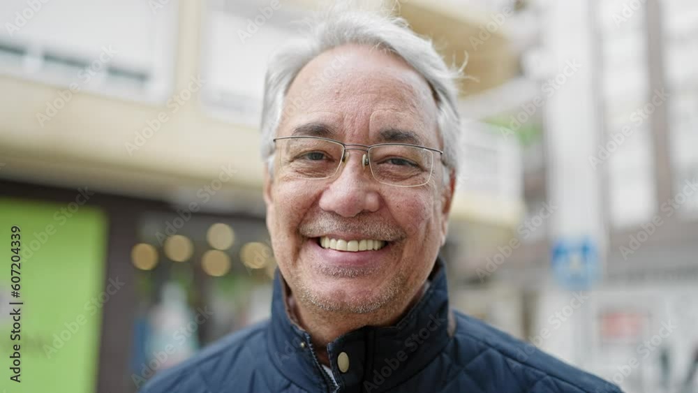 Middle age man with grey hair smiling confident at street Middle age man with grey hair smiling confident at street
