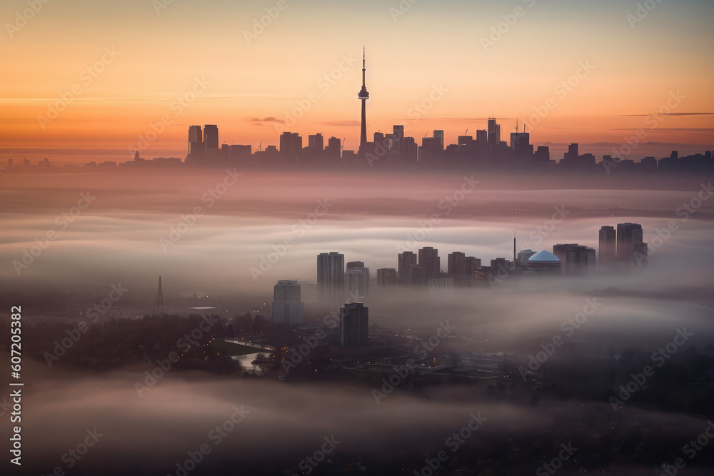 skyline of Toronto city at sunset, generative AI