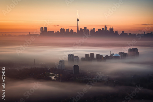 skyline of Toronto city at sunset, generative AI