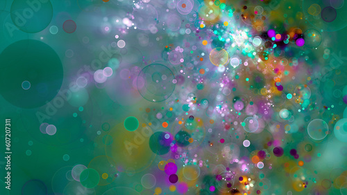 Abstract bokeh effect in a triadic color palette. Fractal art background with copy space.