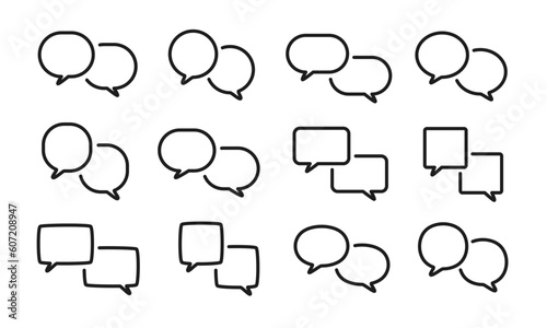 会話、コミュニケーションを表す吹き出しのイラストセット/ベクター/枠/フレーム/要素/あしらい/デザイン/モノクロ