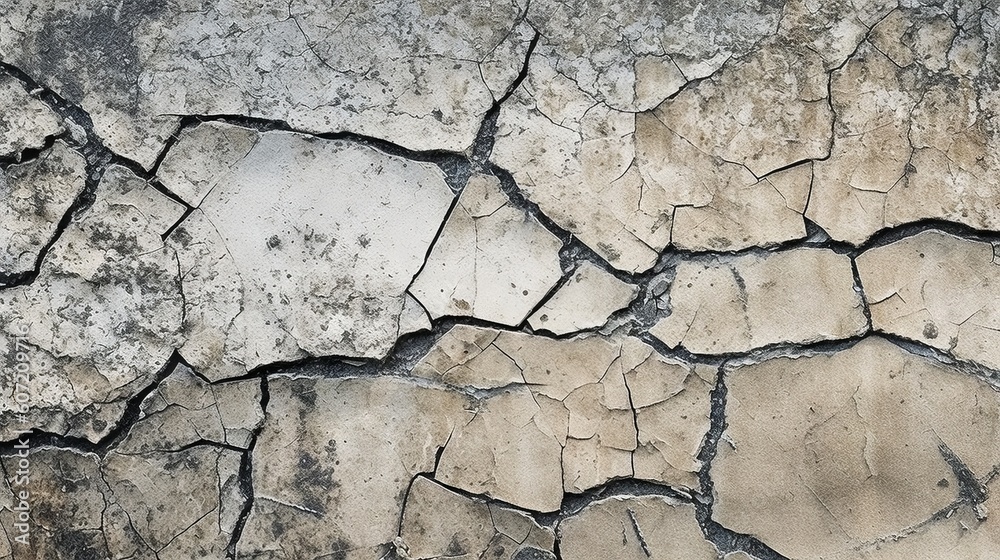 Obraz premium A close up of a weathered and damaged concrete wall. Generative AI