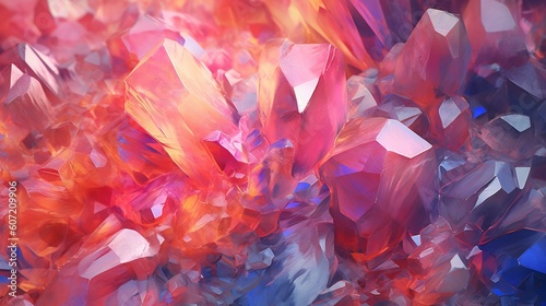 A stunning close-up of red crystal formations. Generative AI