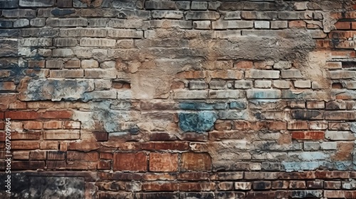 An antique brick wall featuring red and blue bricks. Generative AI