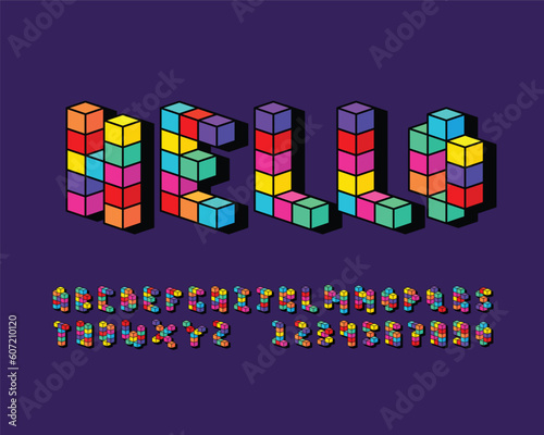 Colorful block designer font set 