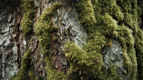 A moss-covered tree in the forest. Generative AI