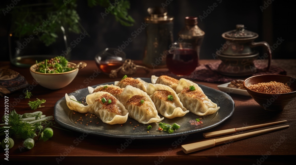 Asian Gyoza - food photography - made with Generative AI tools Asian Gyoza - food photography - made with Generative AI tools