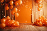 An orange balloon themed photography backdrop. AI generative