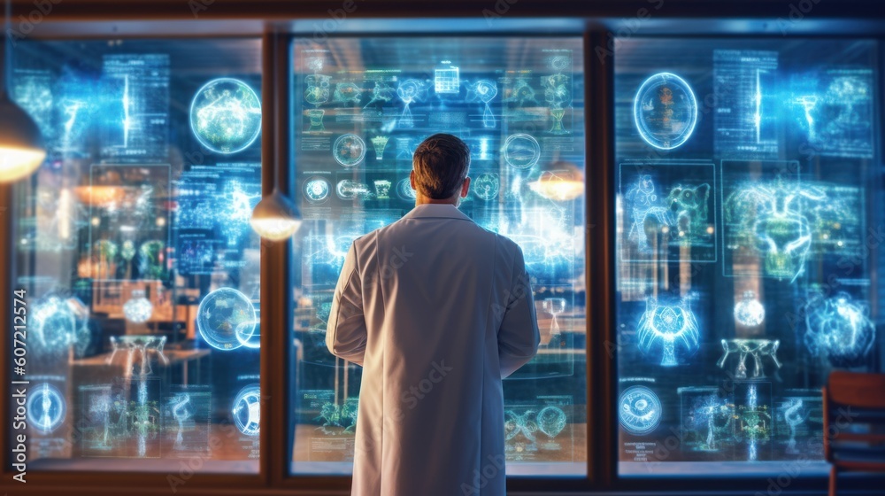 A man observing medical images on display. Generative AI A man observing medical images on display. Generative AI