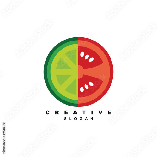 Creative vegetable logo design, Half cucumber and tomato logo vector