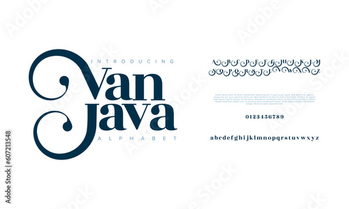 Simple vanjava abstract fashion wedding logo font alphabet. Minimal modern urban fonts for logo, brand etc. Typography typeface uppercase lowercase and number. vector illustration