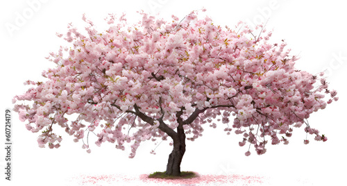 Pink cherry tree blossom isolated on transparent background. Tree and Plant isolated PNG element. Generative AI. © Kosal