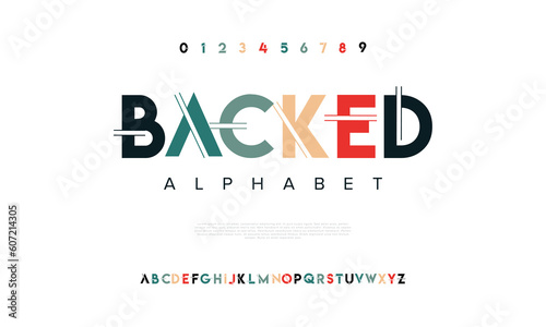 Backed abstract digital technology logo font alphabet. Minimal modern urban fonts for logo, brand etc. Typography typeface uppercase lowercase and number. vector illustration