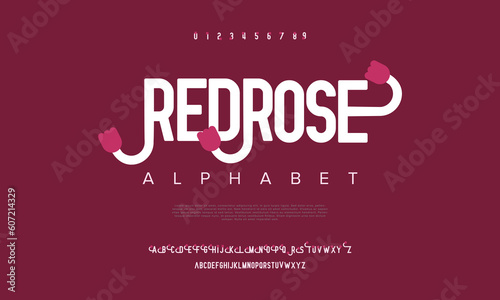 Redrose abstract digital technology logo font alphabet. Minimal modern urban fonts for logo, brand etc. Typography typeface uppercase lowercase and number. vector illustration