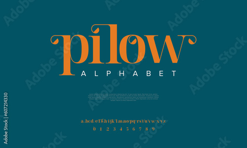 Pilow abstract digital technology logo font alphabet. Minimal modern urban fonts for logo, brand etc. Typography typeface uppercase lowercase and number. vector illustration
