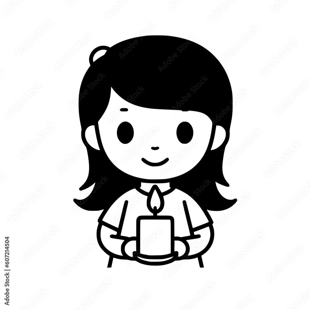 Girl holding candle vector illustration isolated on transparent background