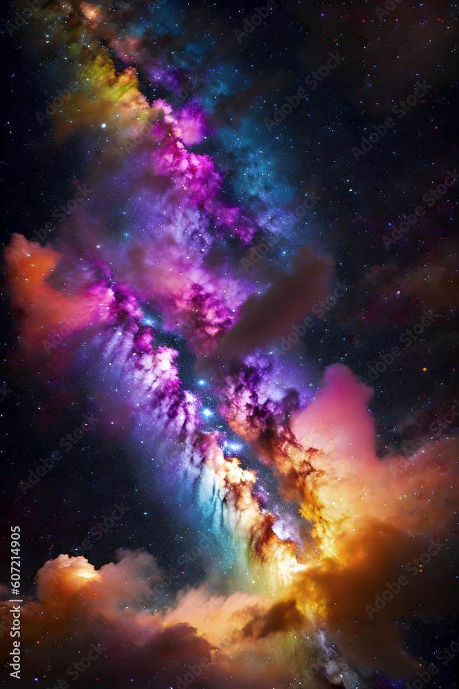 Abstract illustration of galaxy, planets, stars