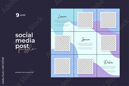 Instagram puzzle template  abstract element instagram post design  pastel background  instagram puzzle feed pack template.