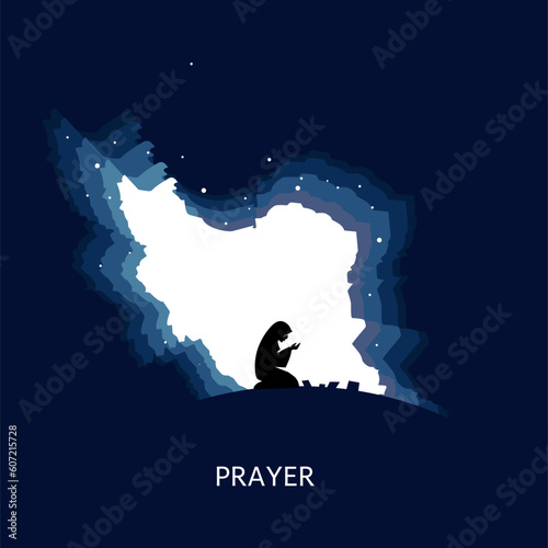 illustration vector prayer in night for save iranian woman