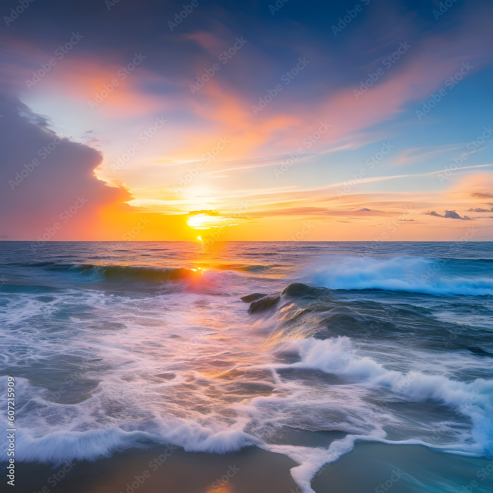 sunset on the beach. Generated AI sunset on the beach. Generated AI