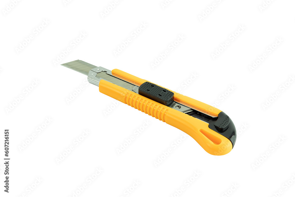 Stationery knife yellow and black. Tools series. Cutter knife. Stationery knife yellow and black. Tools series. Cutter knife.