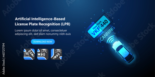 Smart LPR Camera Parking System Solutions. Automated License Plate Recognition Parking Lot. Monitoring and Managing Parking Lots. Vector.