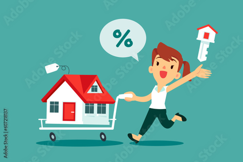 woman buy new house and put in shopping cart