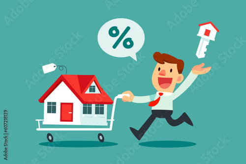 businessman buy new house and put in shopping cart