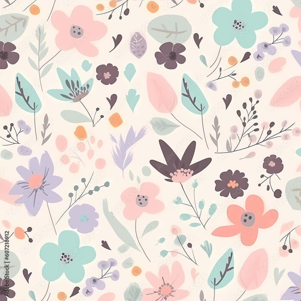 Cute Floral Pastel Colors Seamless Pattern Illustration