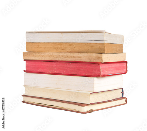 Stack of used books, isolated. Transparent background.