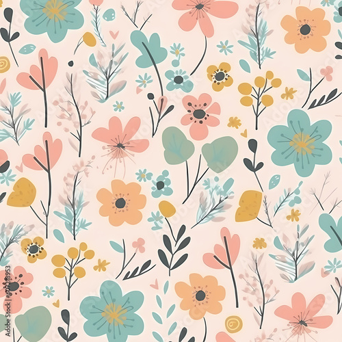 Cute Floral Pastel Colors Seamless Pattern Illustration © imazydreams
