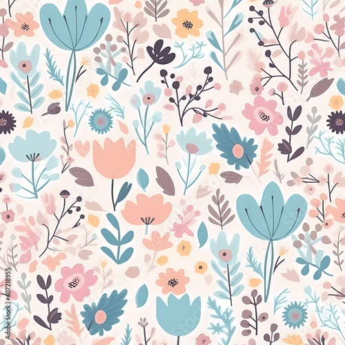 Cute Floral Pastel Colors Seamless Pattern Illustration © imazydreams