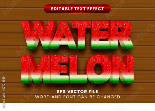 3d watermelon summer fruit editable vector text effect