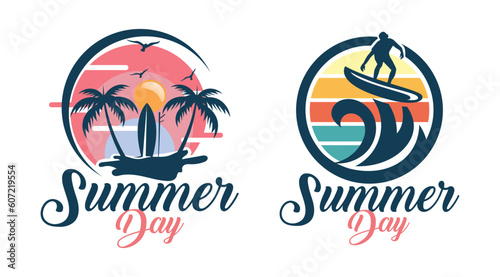 Summer and surfing logo design. Retro surfing logo template