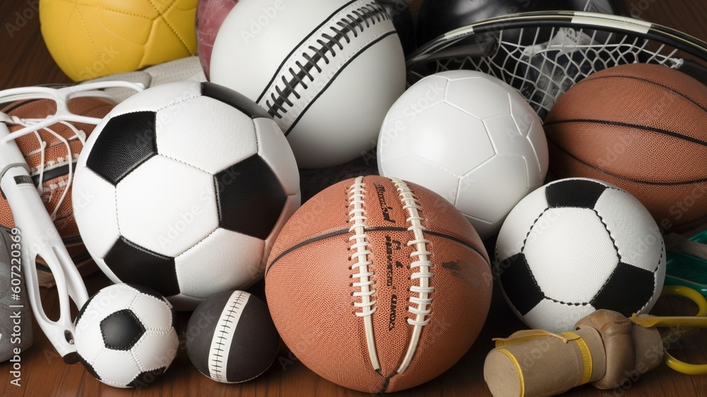 Various sports ball including soccer, basketball, baseball Generative AI