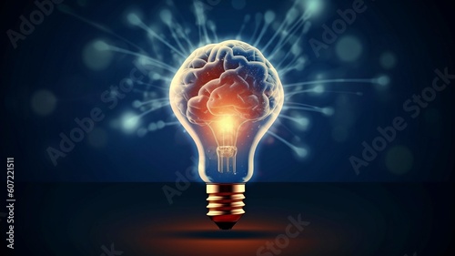 against a background of inspiration, a light bulb with a bright brain. GENERATE AI