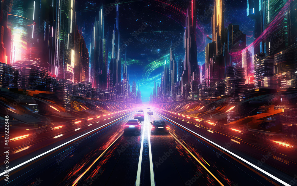 Cyber Highway Abstract Background.  Created with Generative AI Technology