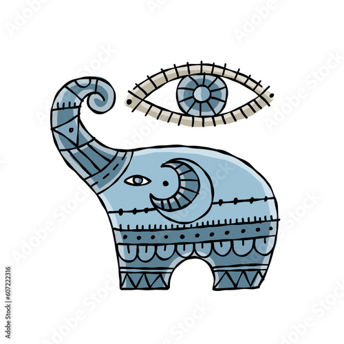 Elephant design, ethnic ornament isolated on white