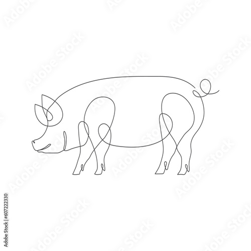 Pig in one line logo icon. Pig continous line art icon vector. Abstract vector linear illustration of pig. pork vector icon. line art. Vector illustration