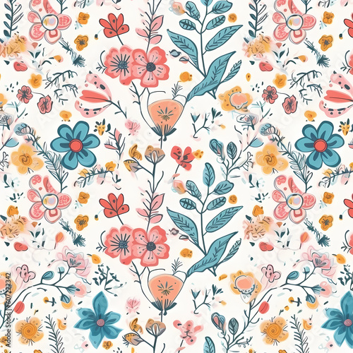 Pink And Other Colors Floral Pattern Illustration