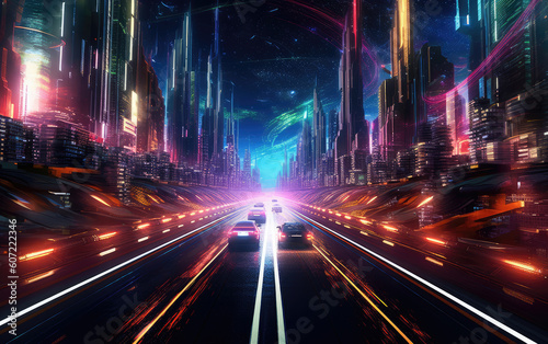Cyber Highway Abstract Background. Created with Generative AI Technology