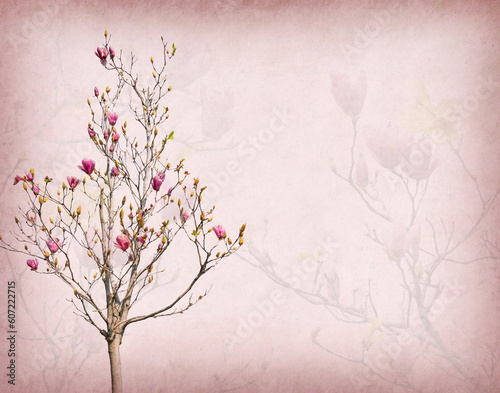 magnolia flowers on old paper background