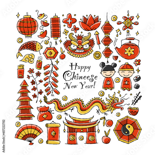 Chinese New Year Holiday. Square frame with place for your text. Holiday post...